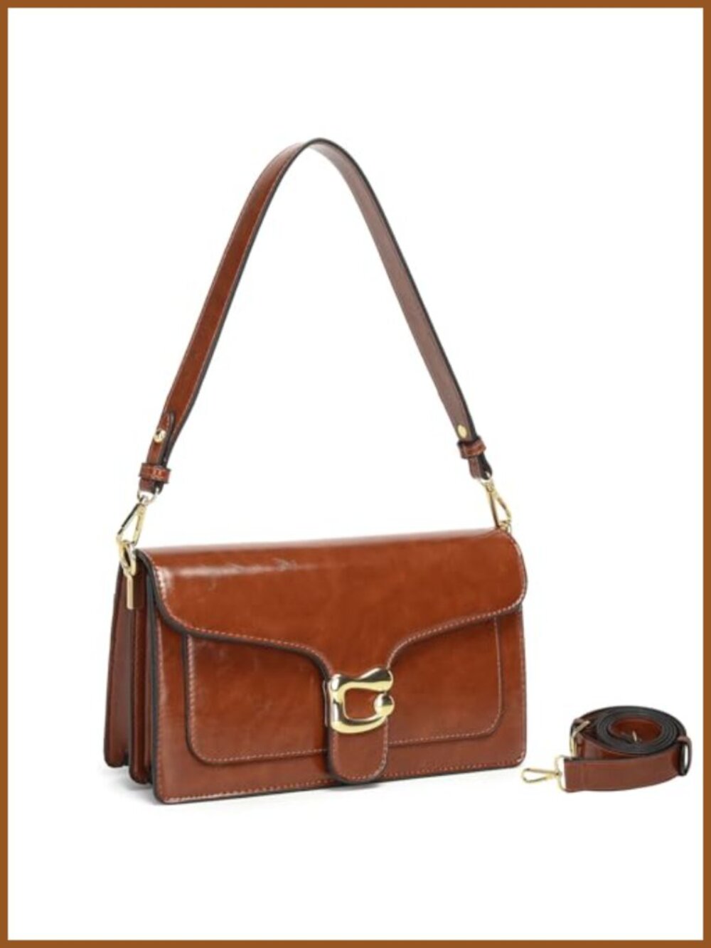 PU Leather Crossbody Satchel Purse with 2 Detachable Straps Magnetic Snap